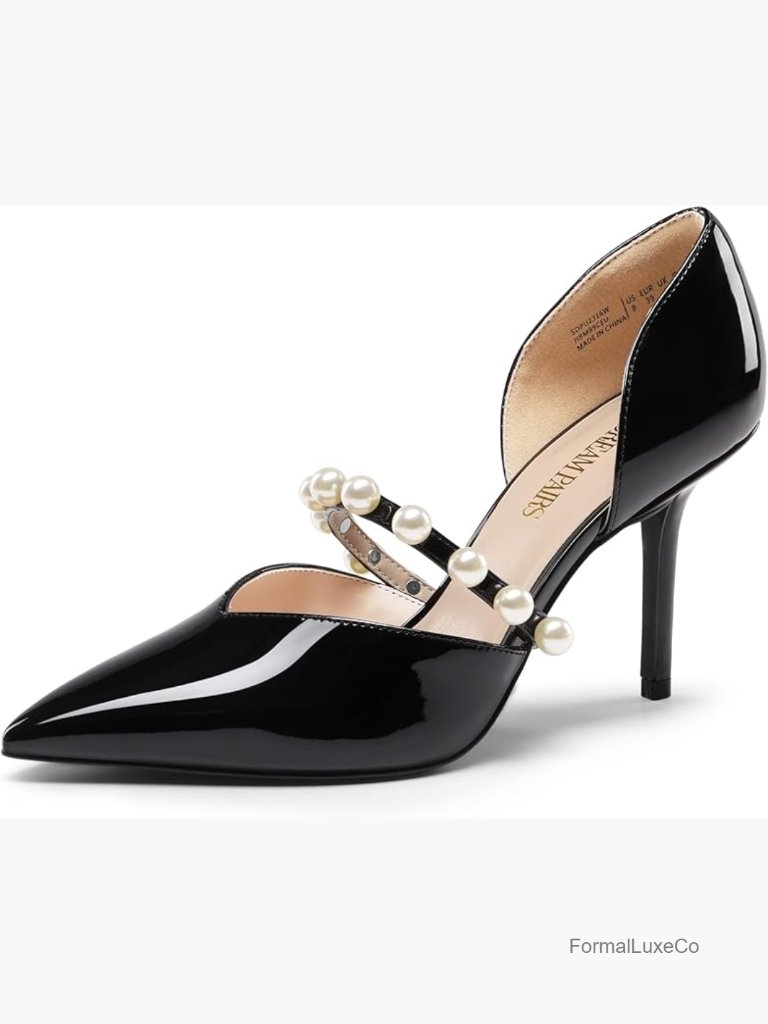 Women's Stiletto Heels Pointed Toe Pumps Pearl Straps Wedding Party Shoes